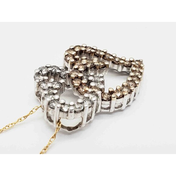 0.4 ctw Two-Tone Diamond Double Linked Hearts Pendant 14k White Gold - Picture 3 of 5